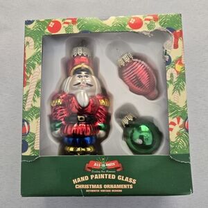 Vintage All Is Bright Nutcracker Ornament Plus 2 Ornaments Handpainted